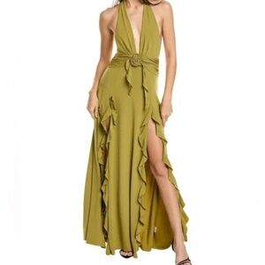 Chartreuse Halter Ruffle Maxi Dress size XS